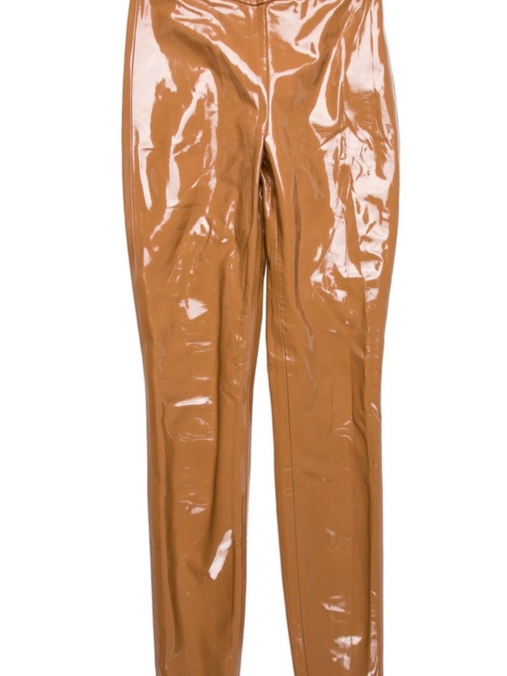 Alice + Olivia Glossy Camel Vinyl Skinny Pants - Picture 3 of 3
